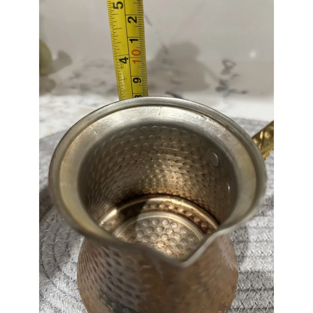 Vintage Hammered Copper Turkish Coffee Pot With Intricate Brass Handle